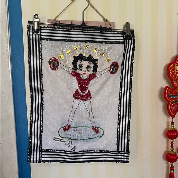 Handcrafted Wall Hanging with Embroidered Character 12” X 16” - Picture 5 of 6